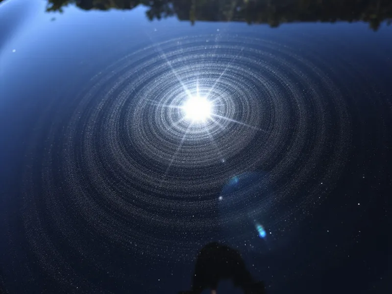 Black hood paint covered in circular swirl marks around the sun reflection